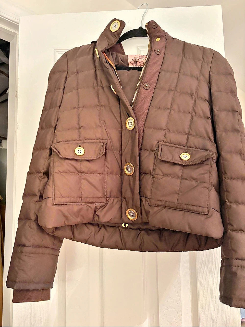 Juicy Couture Brown Hooded Puffer Jacket